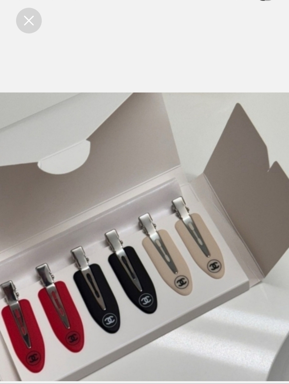 CHANEL Hair Clip Set — Red, Black, Beige